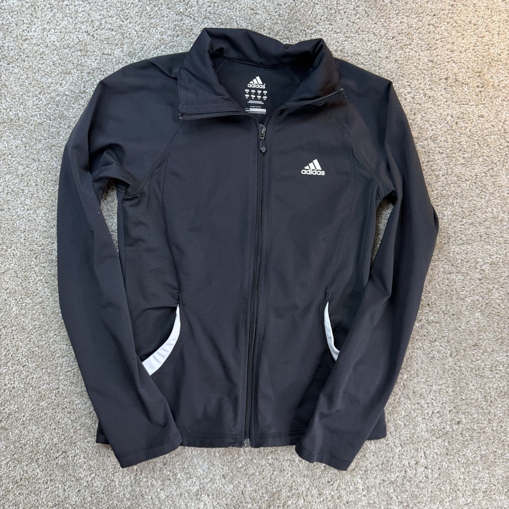 Adidas Thermo System Track Jacket Womens Small Black Full Zip Athletic Running